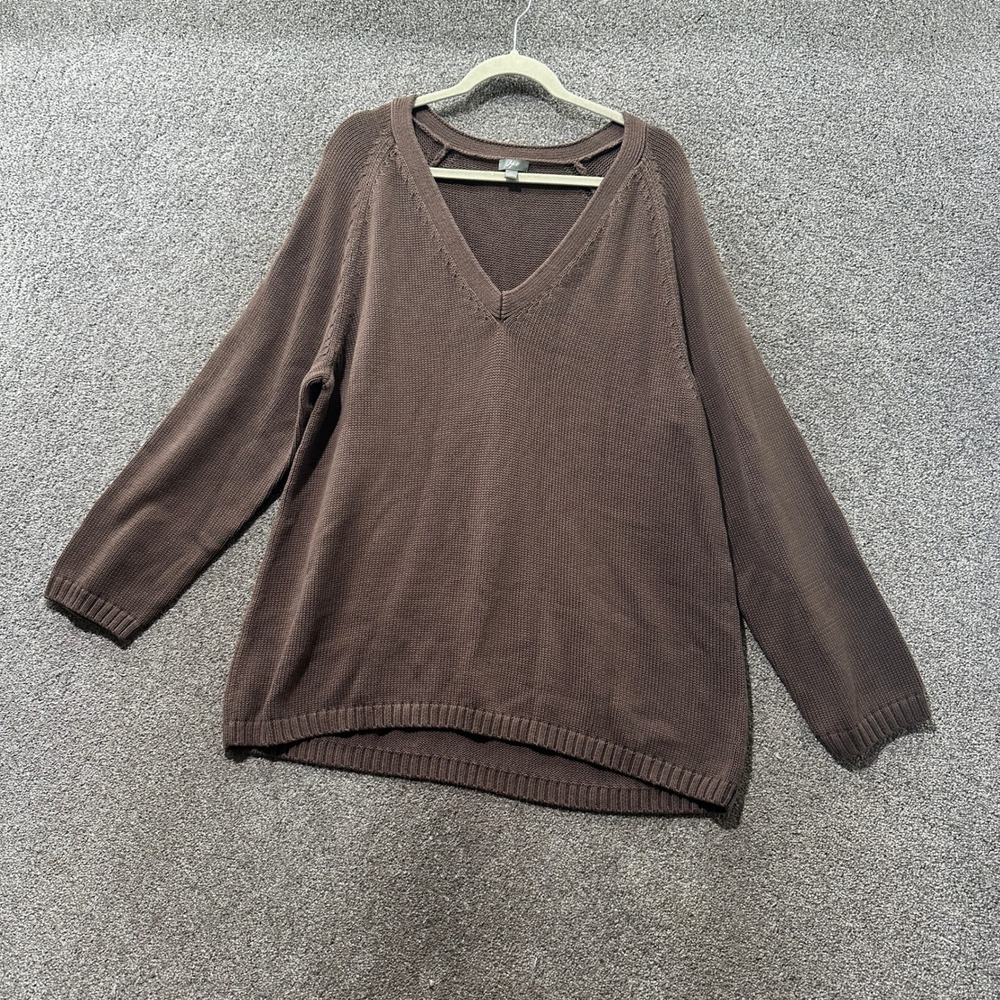 J. Jill Brown 100% Cotton V-Neck Shaker Knit Sweater XL Raglan Pullover Neutral